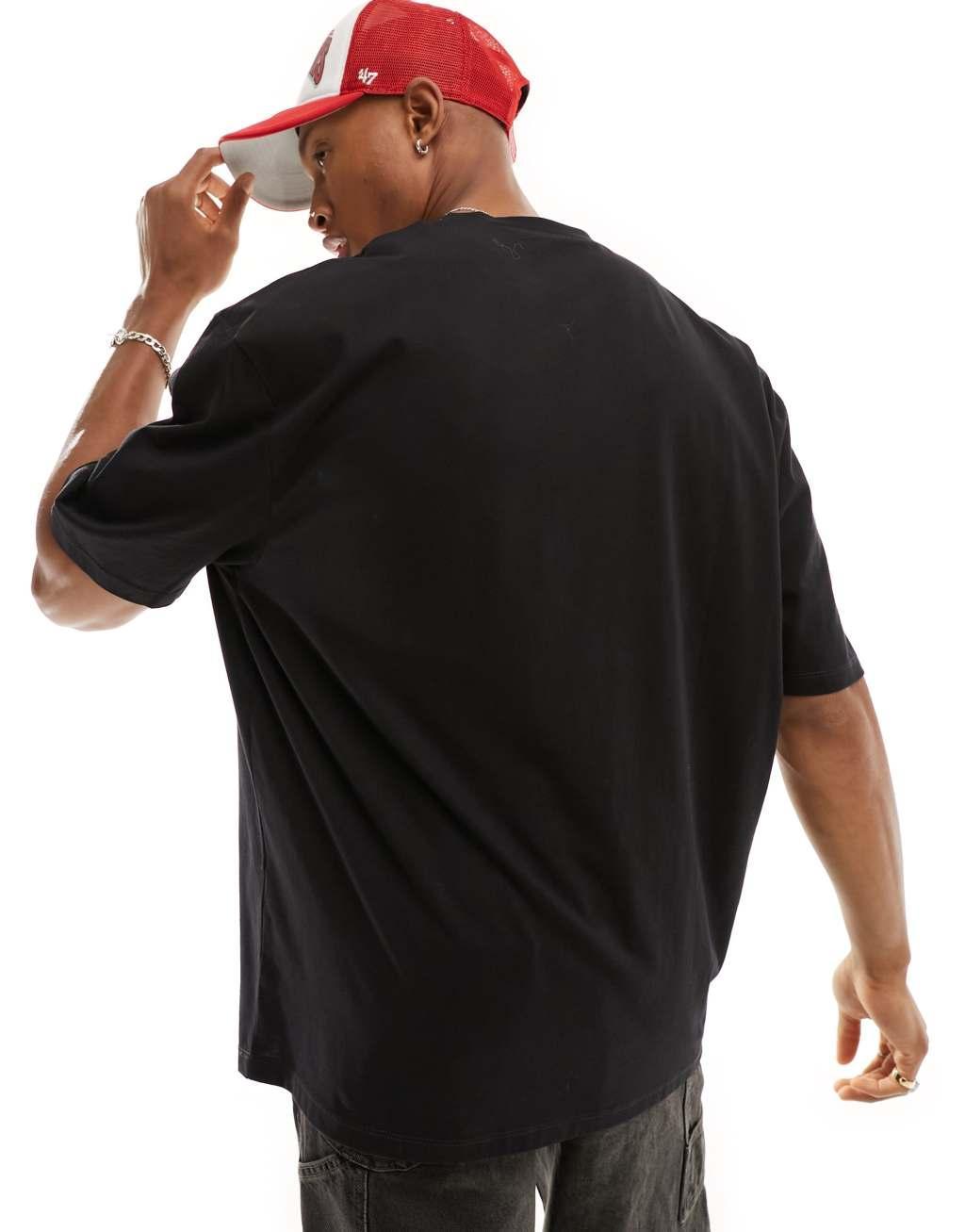 ASOS DESIGN oversized t-shirt in black with rose chest print Product Image