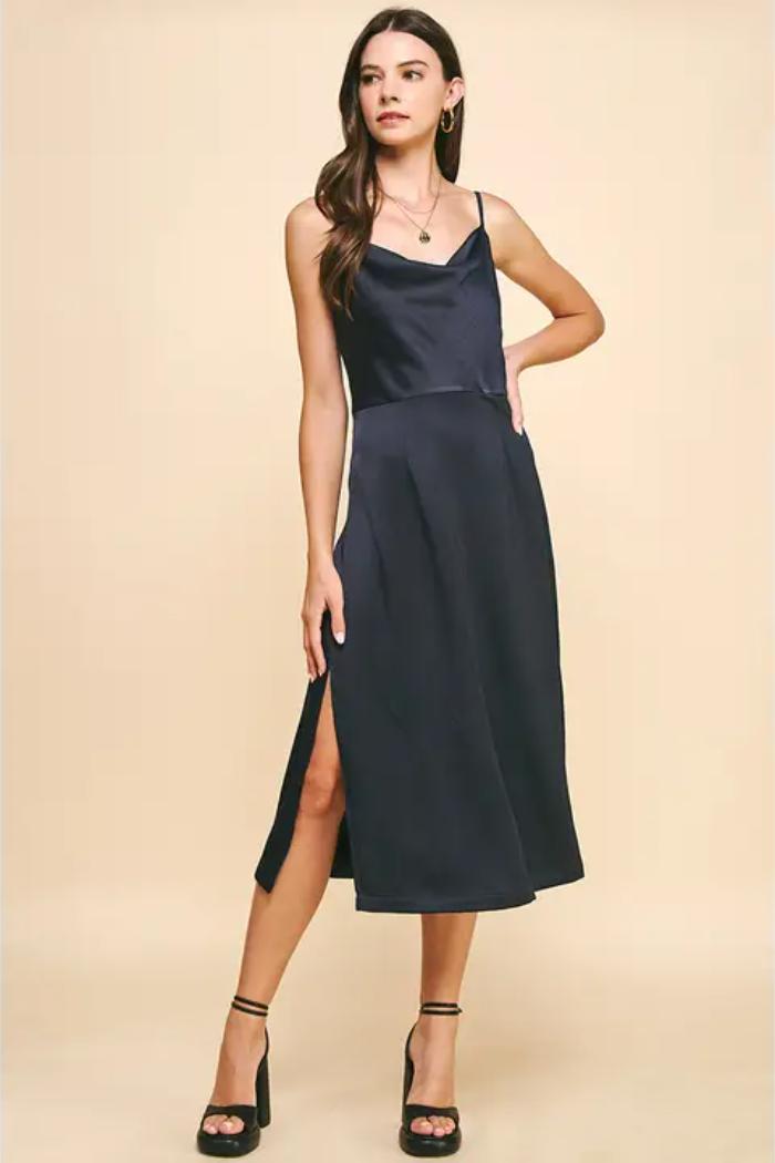 Satin Midi Holiday Dress Product Image