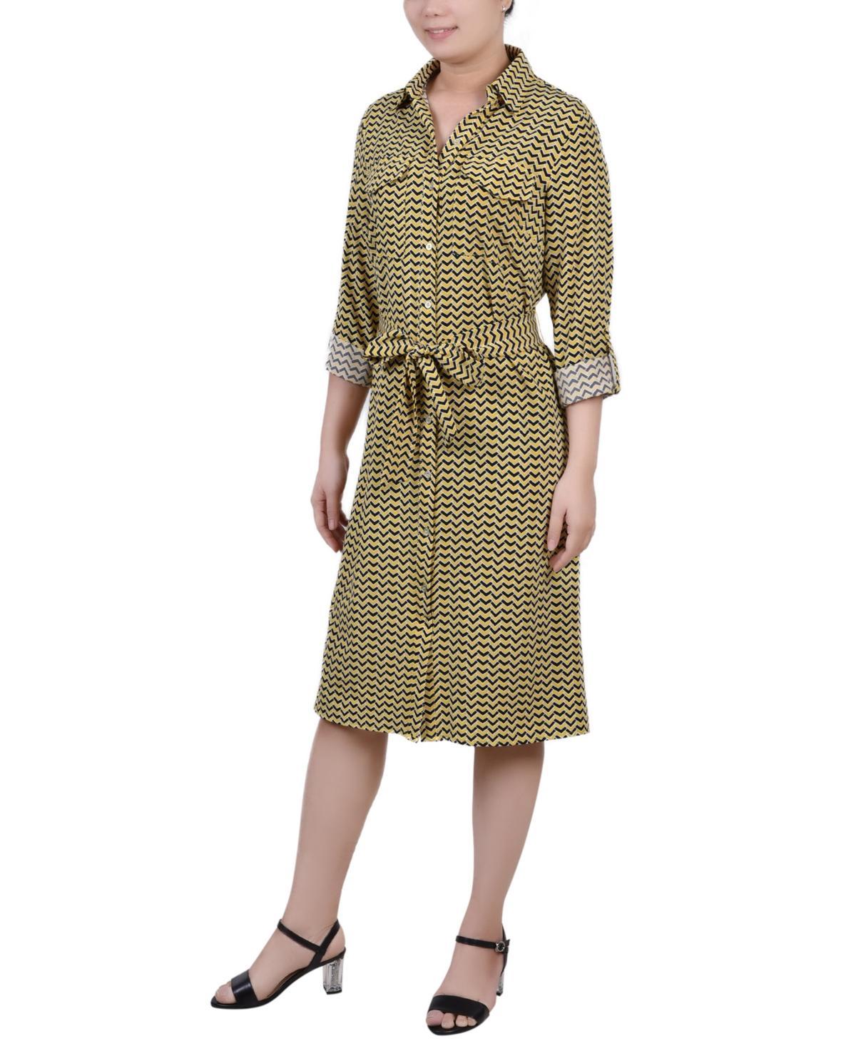 Ny Collection Petite Printed Long Sleeve Roll Tab Shirtdress Product Image