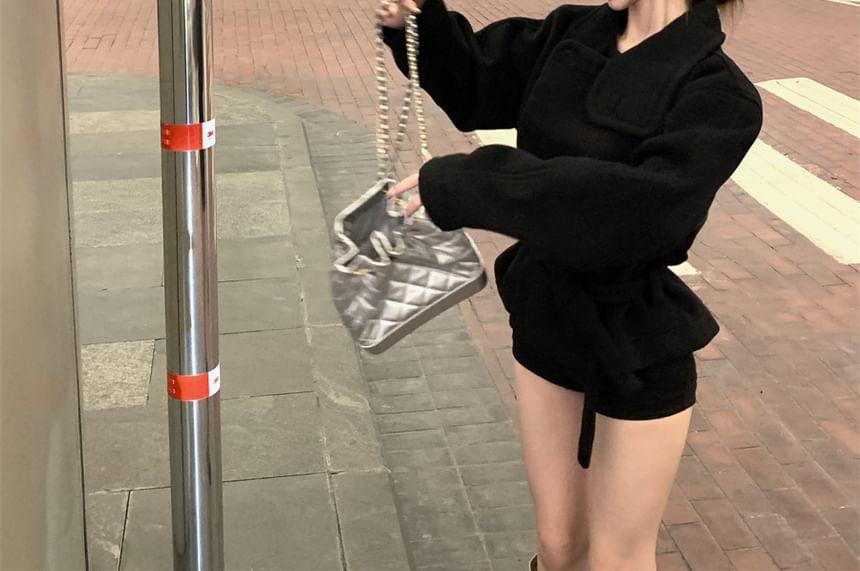High-Neck Wool Jacket with Sash Product Image