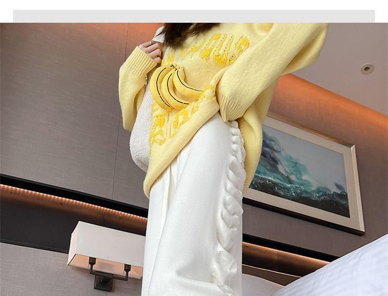 Drawstring Waist Plain Ruffle Trim Wide Leg Pants Product Image