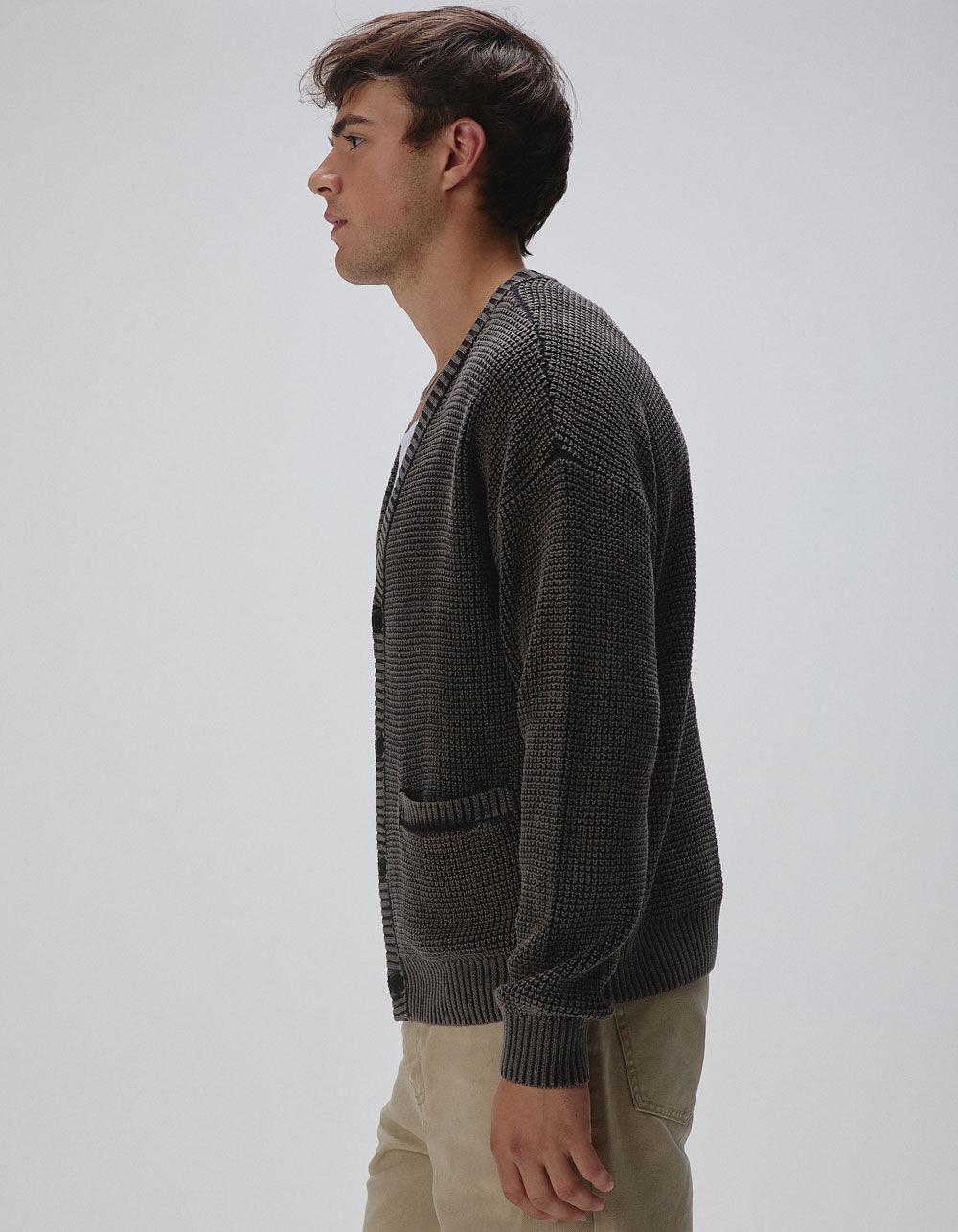 RSQ Mens Washed Cardigan Sweater - BLACK Product Image