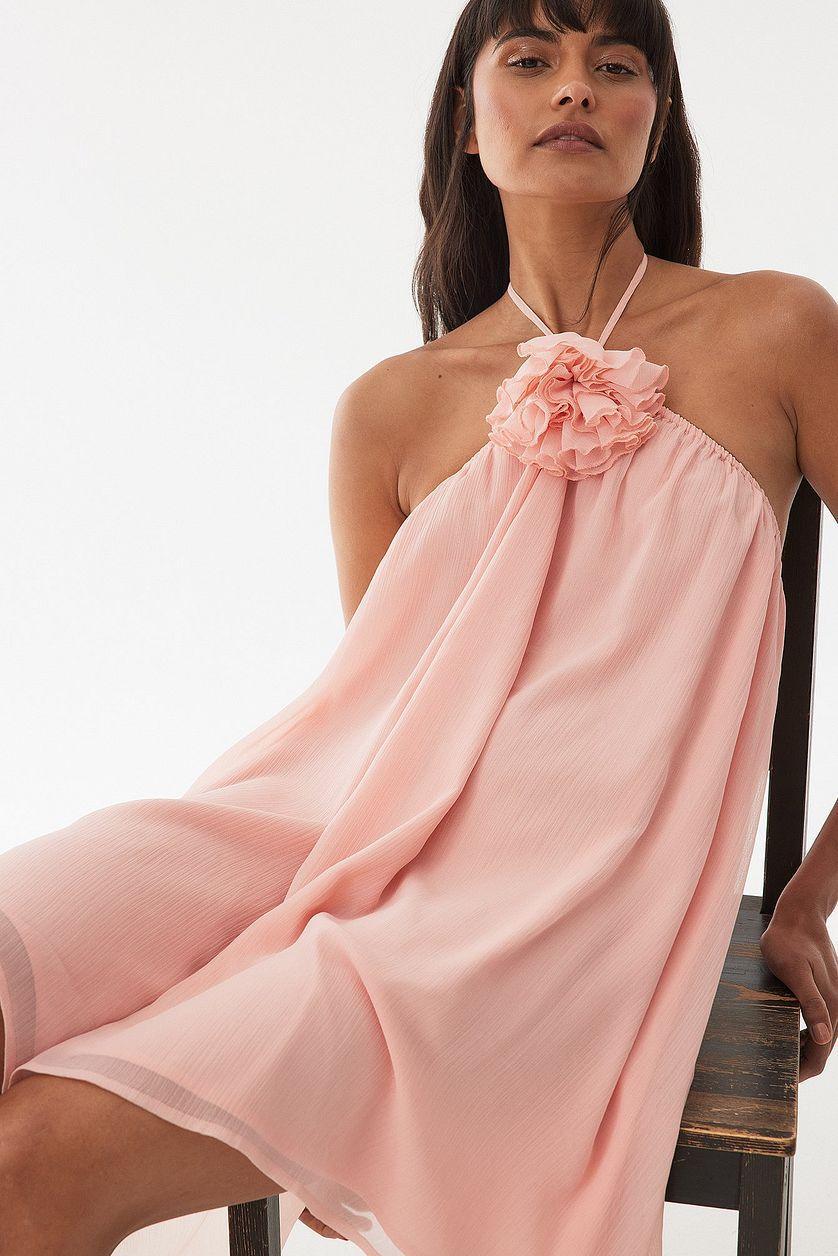 Structured Chiffon Flower Detail Mini Dress Product Image