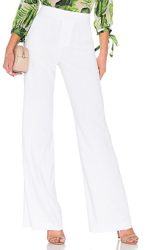 Alice and Olivia Dylan High Waist Wide Leg Pants in White Crystal Trim Crepe Product Image