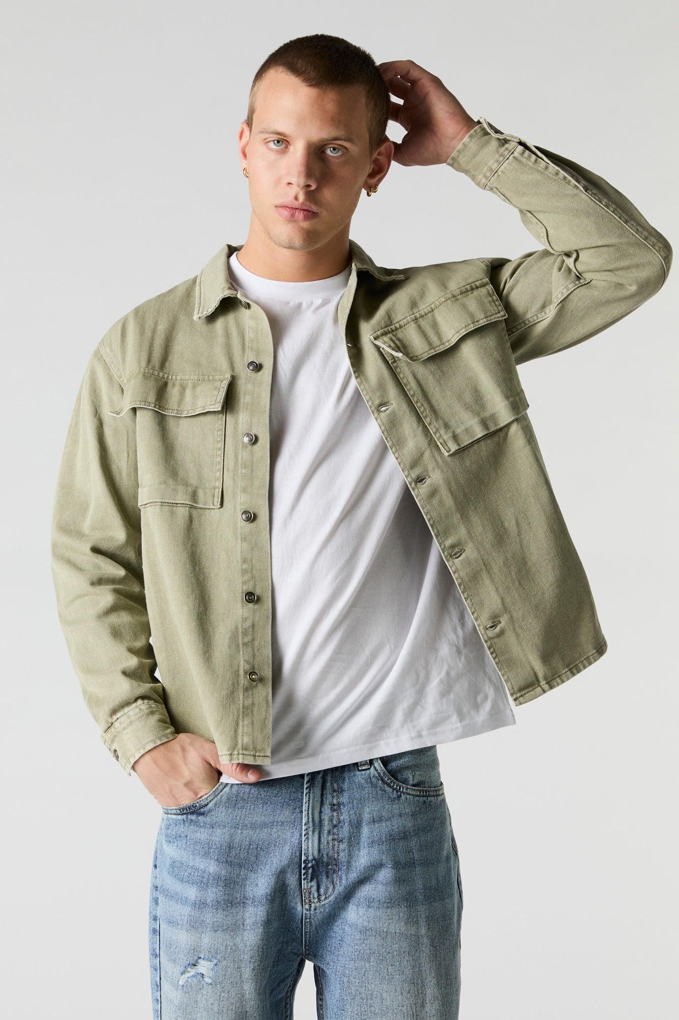 Denim Wash Collared Button-up Top Male Product Image