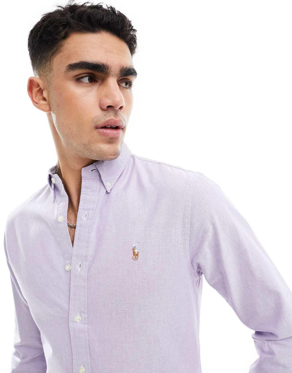 Polo Ralph Lauren icon logo oxford shirt slim fit in lilac Product Image