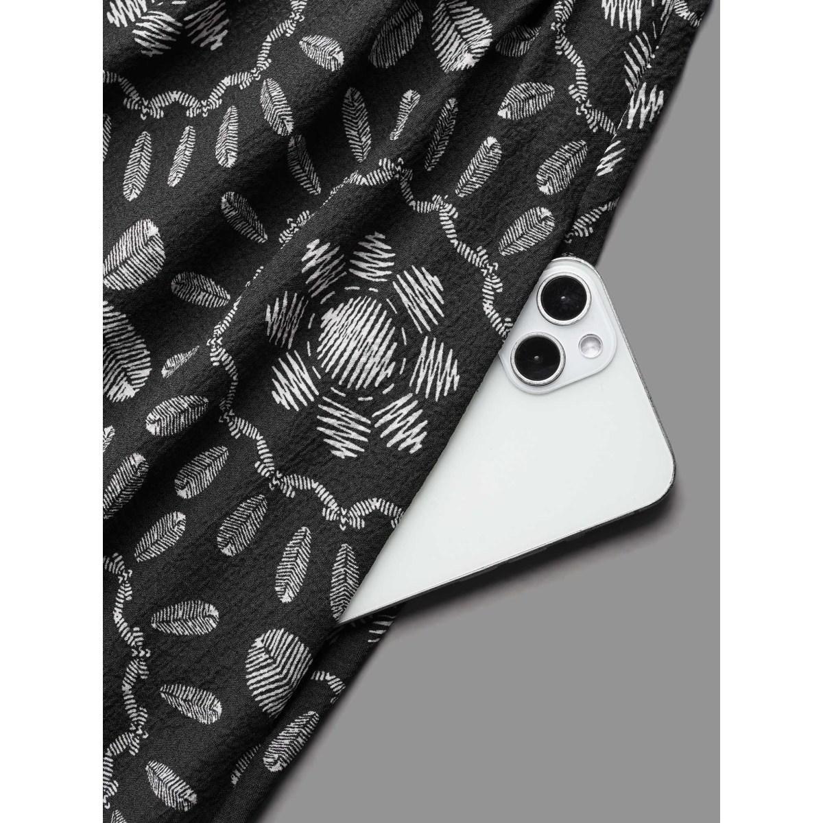 Plus Size Notched Collar Print Tiered Midi Dress Black Women Resort Non Flat collar with V-notch Elbow-length sleeve Curvy BloomChic 22-24/3X Product Image