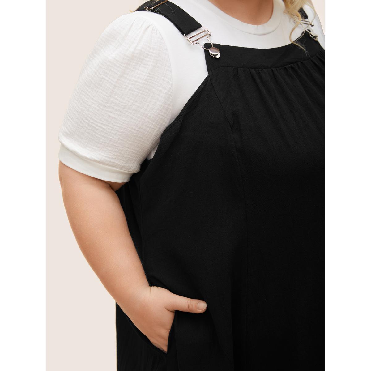 Plus Size Cotton Solid Adjustable Straps Pocket Midi Dress Black Women Casual Gathered Non Sleeveless Curvy BloomChic 12/L Product Image