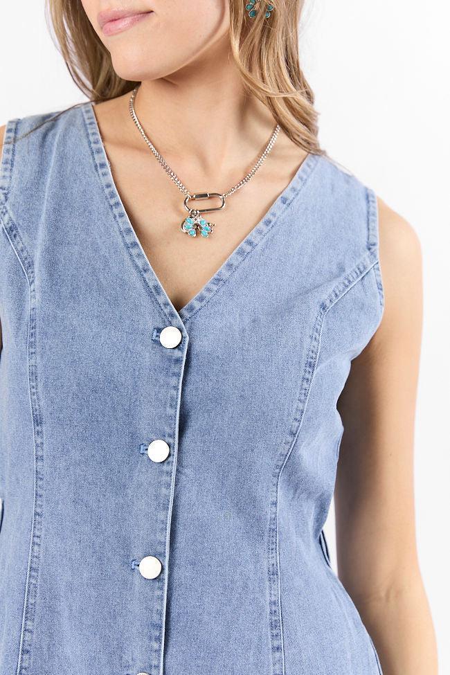 Strike A Chord Light Wash Denim Button Front Dress Product Image