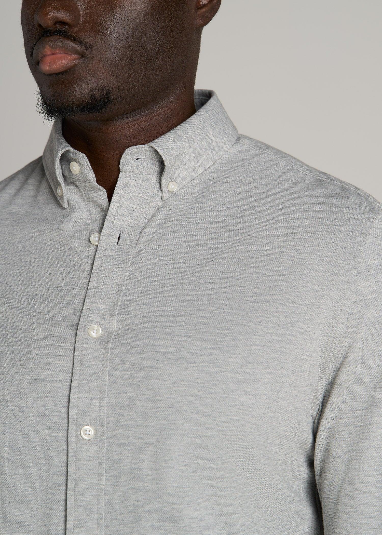 Stretch Knit Oxford Button Shirt for Tall Men in Ash Grey Product Image
