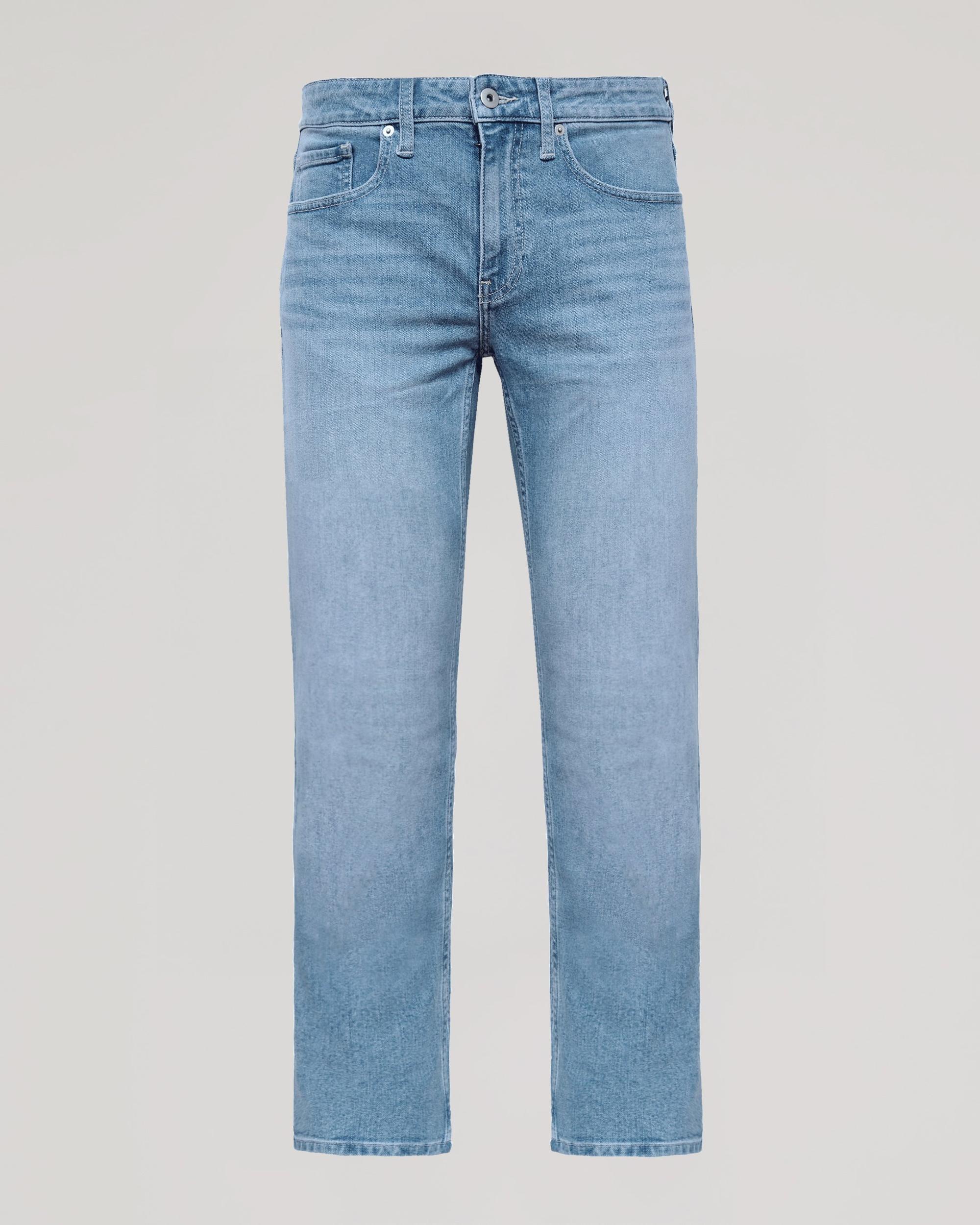 Light Indigo Wash Straight Authentic Denim Jeans Product Image
