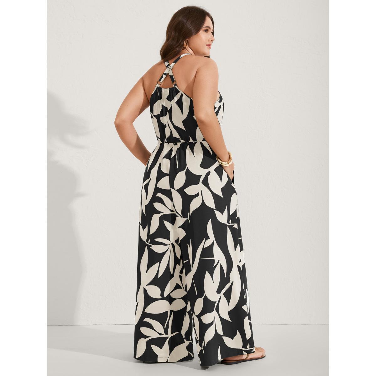 Plus Size Black Silhouette Floral Print Sweetheart Jumpsuit Women Sleeveless V-neck Everyday-Elegant Loose Jumpsuits BloomChic 30/6X Product Image