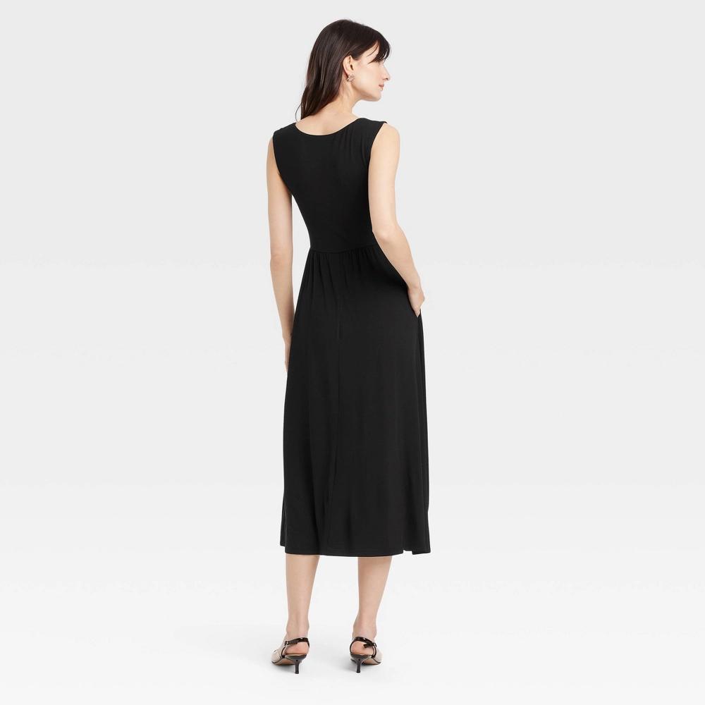 Womens Knit Ballet Midi Shift Dress - A New Day Black L: Rayon-Spandex, Squareneck, Side Pocket, Pullover Product Image