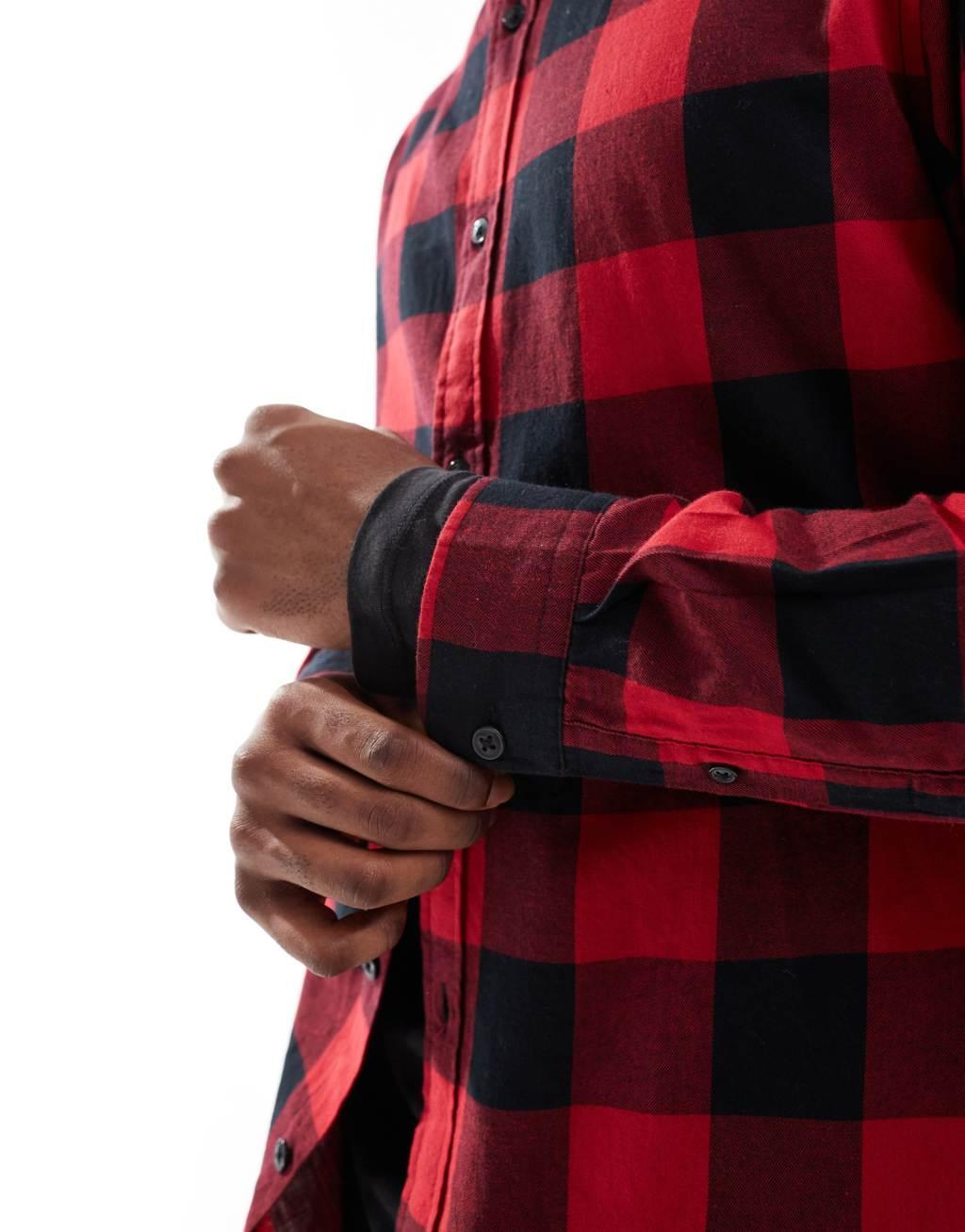 Jack & Jones Essentials flannel buffalo check shirt in black & white  Product Image