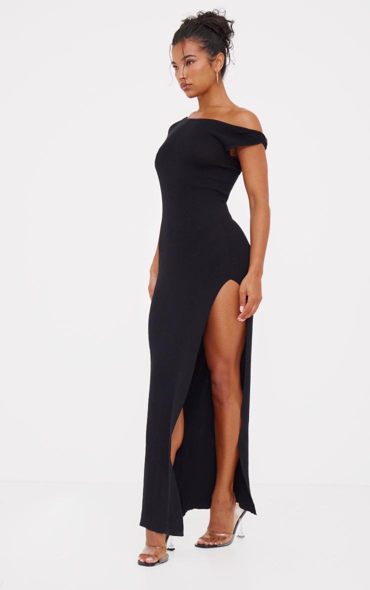 Black Fine Knit Twist Neck Maxi Dress Product Image