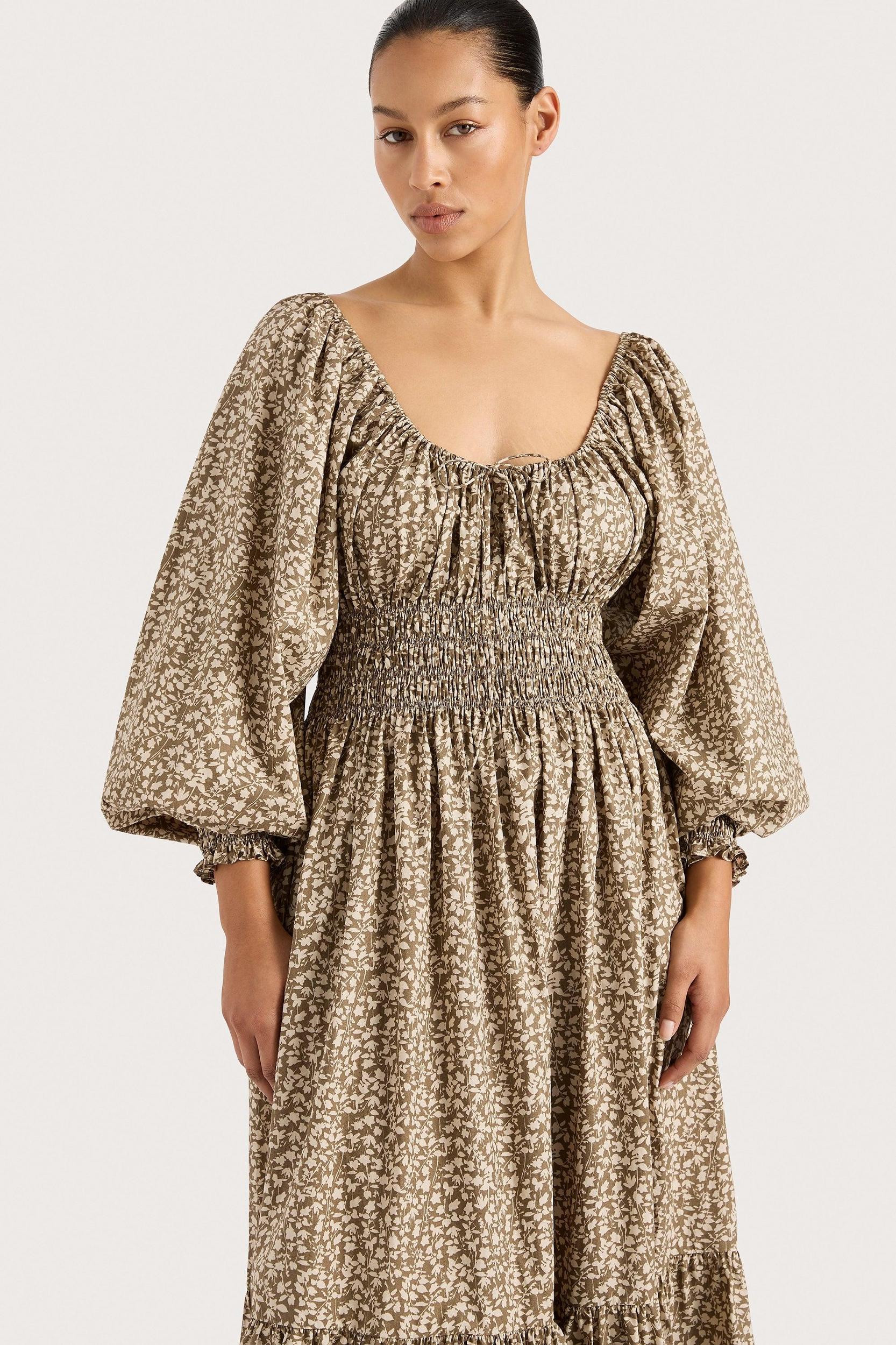 Fleur Maxi Dress Micro Leaves Walnut Product Image