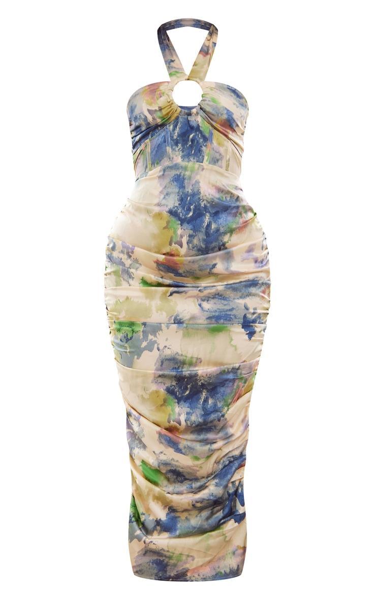 Multi Abstract Print Satin Ring Corset Detail Midaxi Dress Product Image