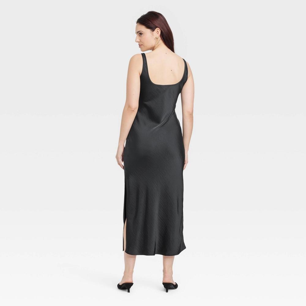 Women's Maxi Slip Dress - A New Day™ Black XS: Satin Scoopneck Sleeveless Pullover with Side Slit Product Image