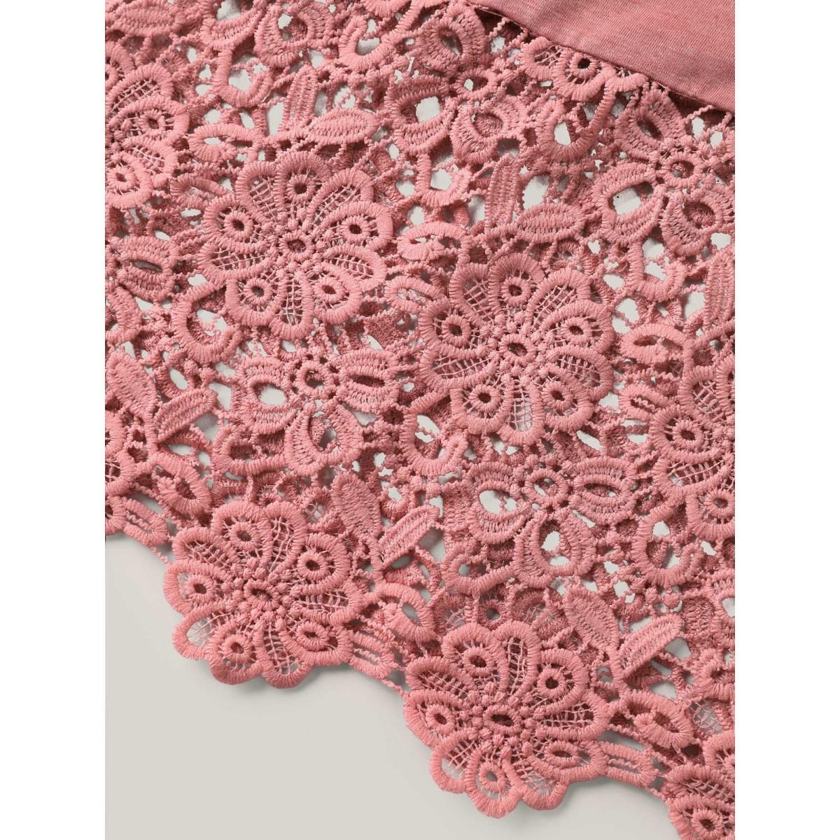 Plus Size Stretchy Waist Lace Pockets Midi Dress DustyPink Women Elegant Woven ribbon&lace trim Knit Dresses Bloomchic 22-24/3X Product Image