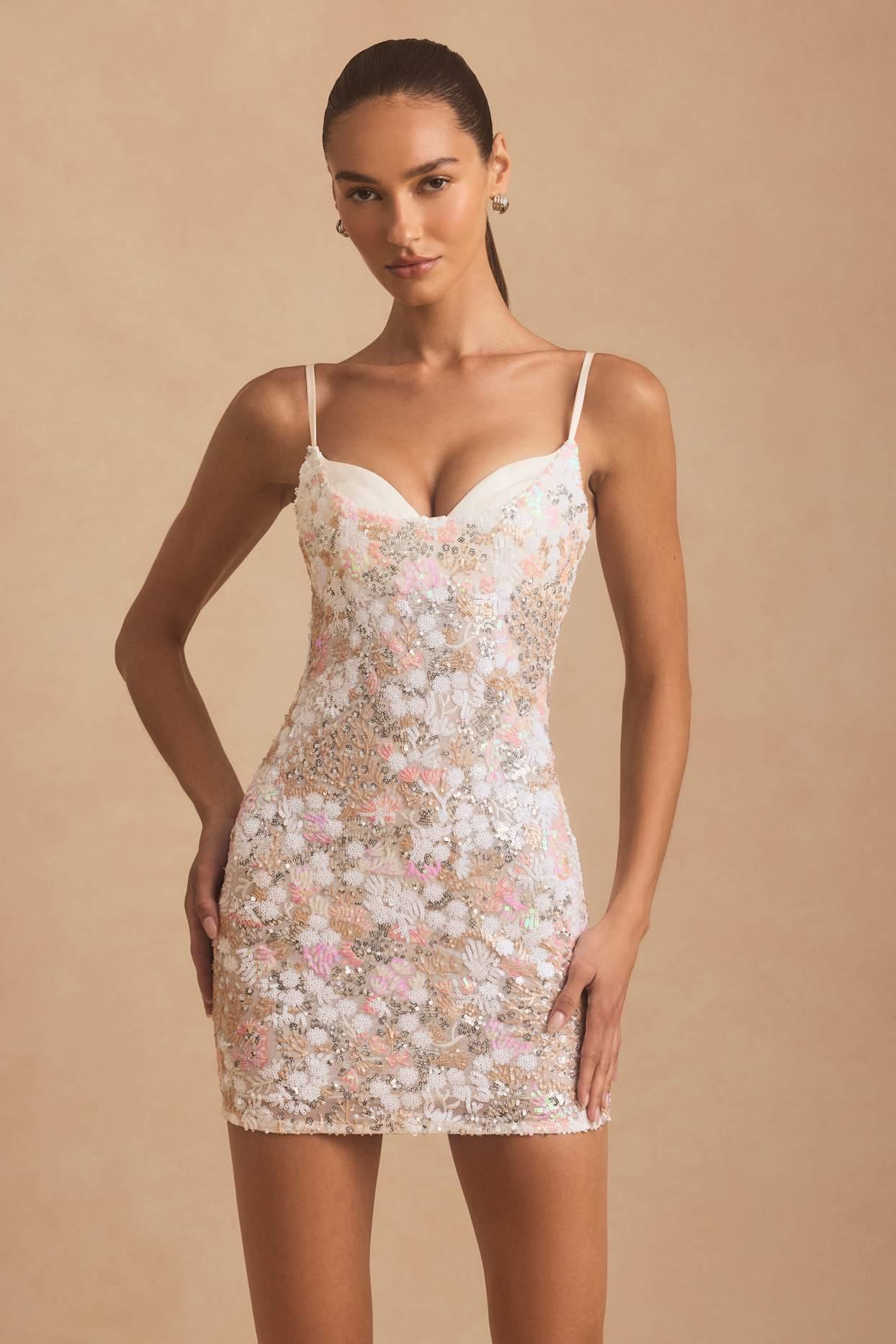 Embellished Camisole Bodycon Mini Dress in Ivory Product Image