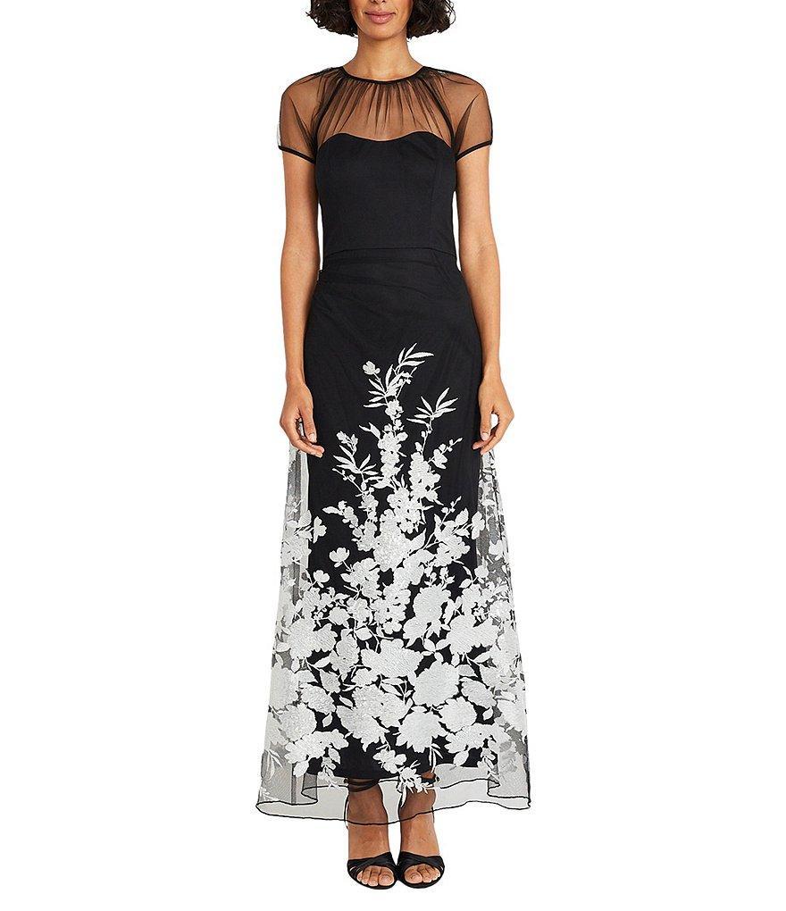 Maggy London Illusion Sweetheart Neck Draped Sequined Mesh Sheath Gown Product Image