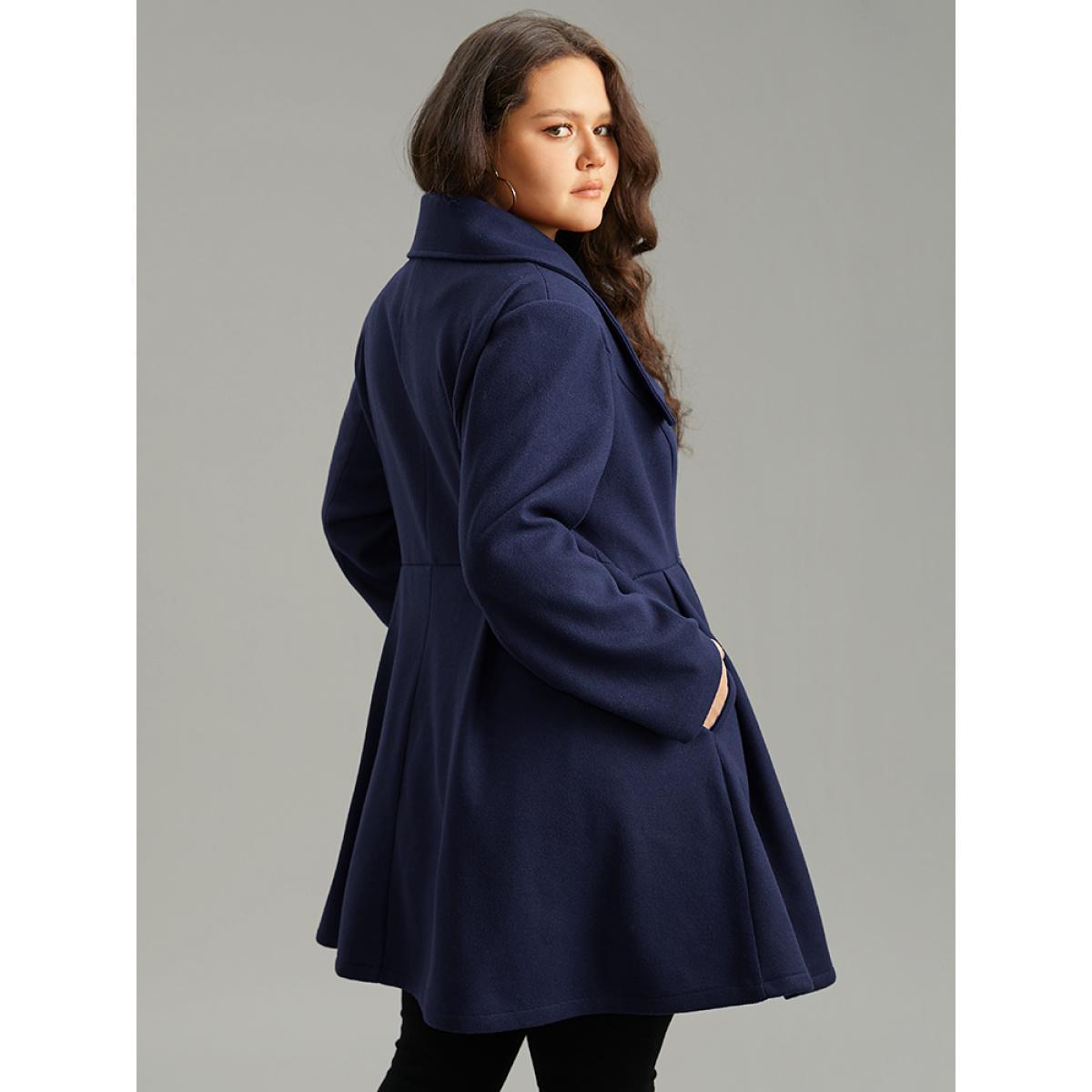 Plus Size Plain Button Up Pocket Asymmetrical Lapel Collar Coat Women Indigo Elegant Plain Ladies Everyday Winter Coats BloomChic 10/M Product Image