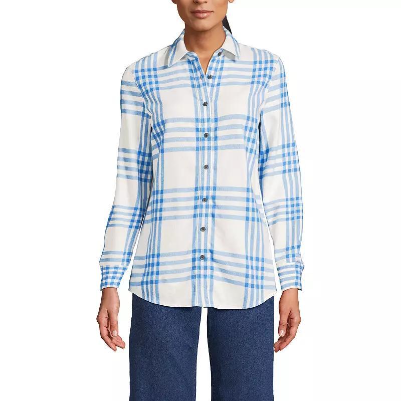 Women's Lands' End Flannel Boyfriend Shirt, Size: XS, Ivory Blue Plaid Product Image
