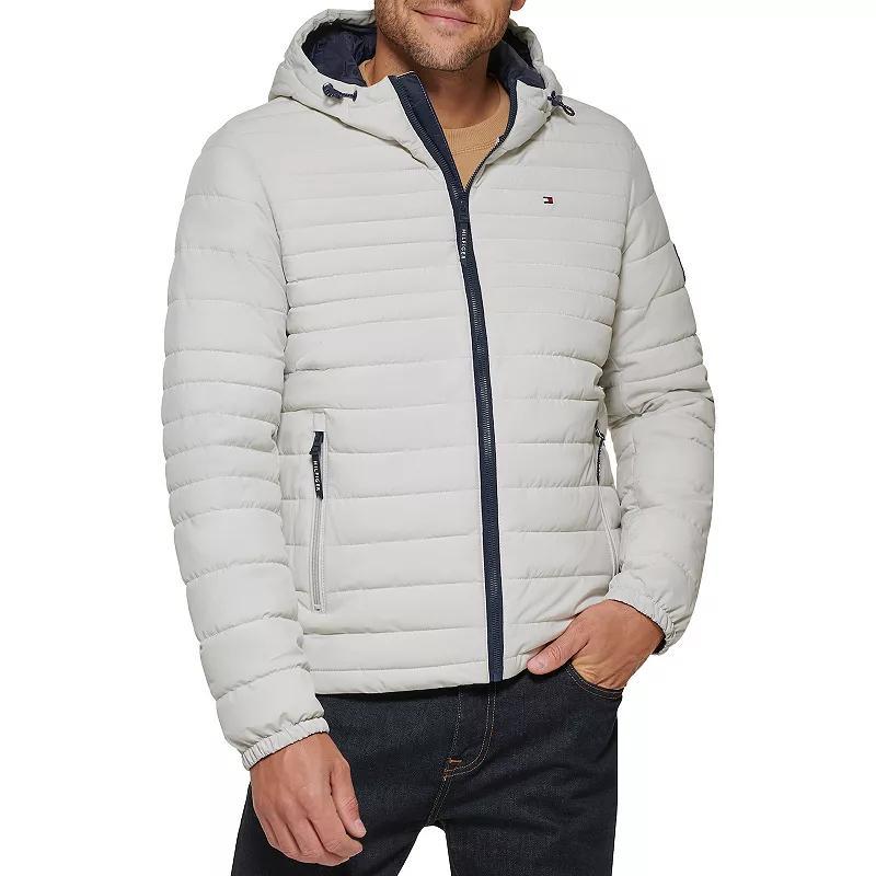Men's Tommy Hilfiger Stretchy Hooded Puffer Jacket, Size: XL, Black Product Image