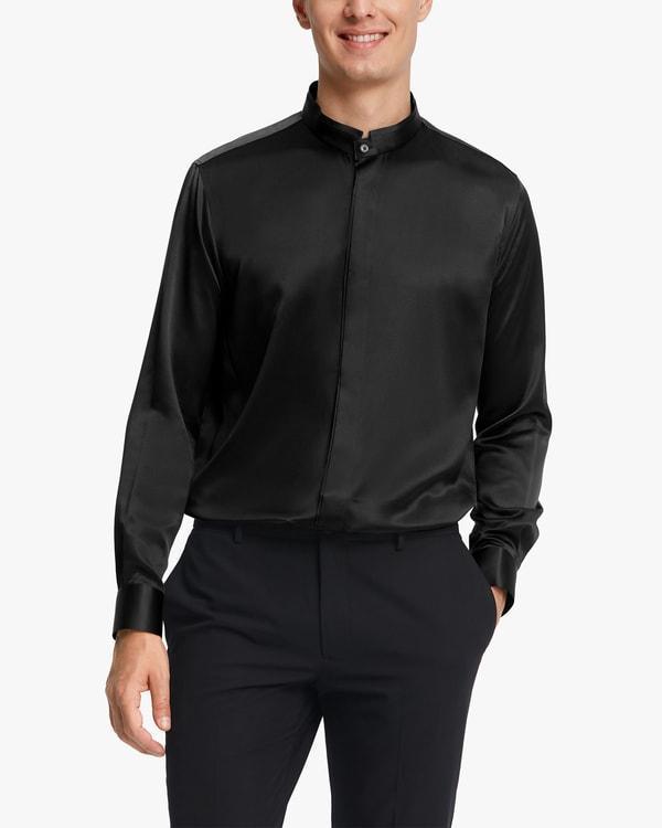Classic Concealed Placket Silk Men Shirt Product Image