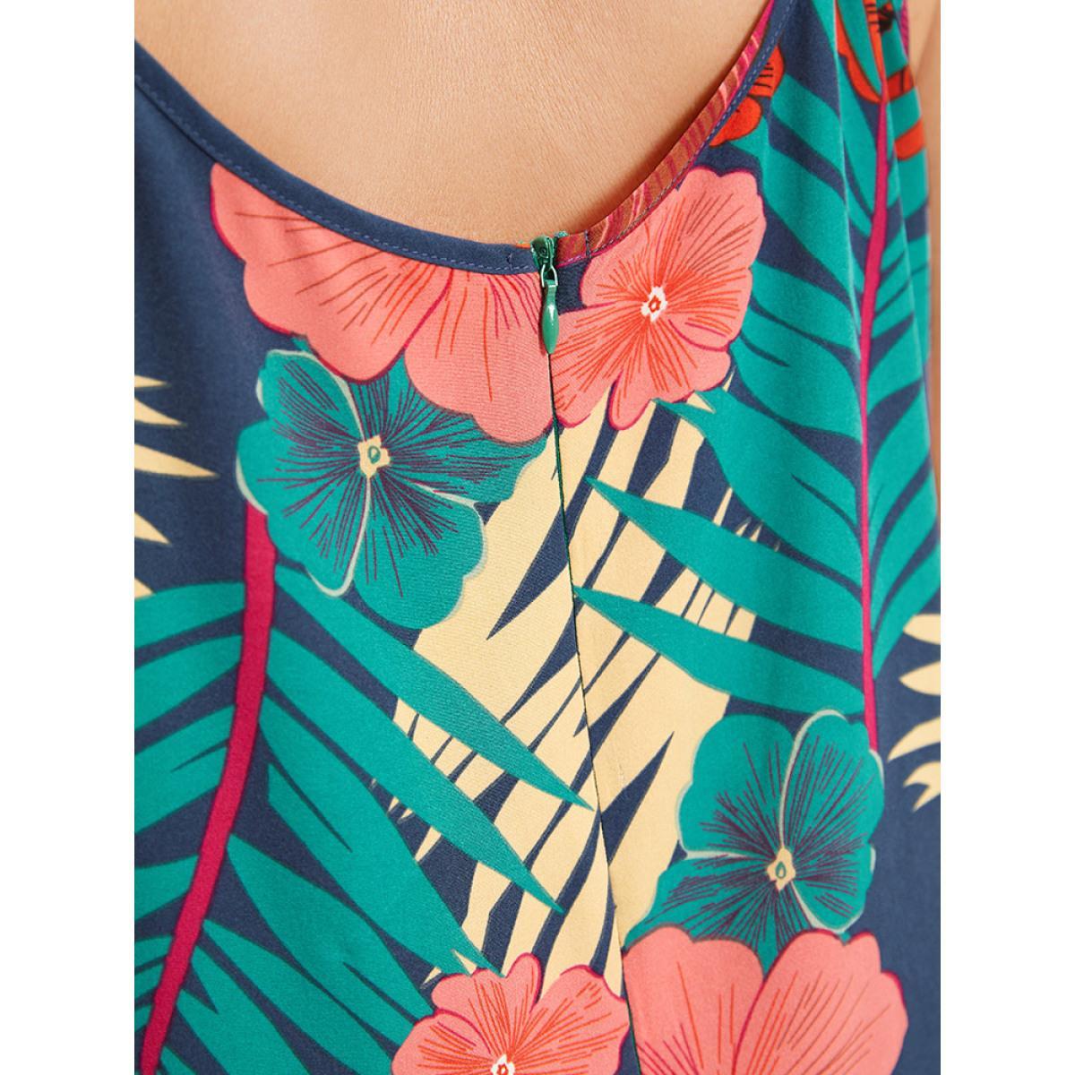 Plus Size Indigo Floral Print Pocket Cami Jumpsuit Women Elegant Sleeveless Spaghetti Strap Dailywear Loose Jumpsuits BloomChic 10/M Product Image
