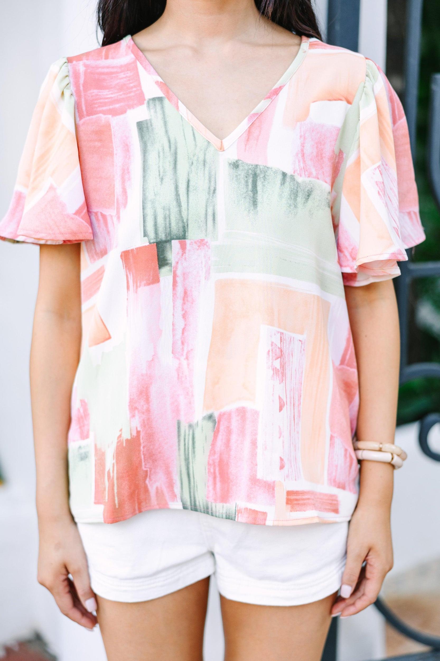 Believe In Me Sage Green Abstract Blouse Female Product Image