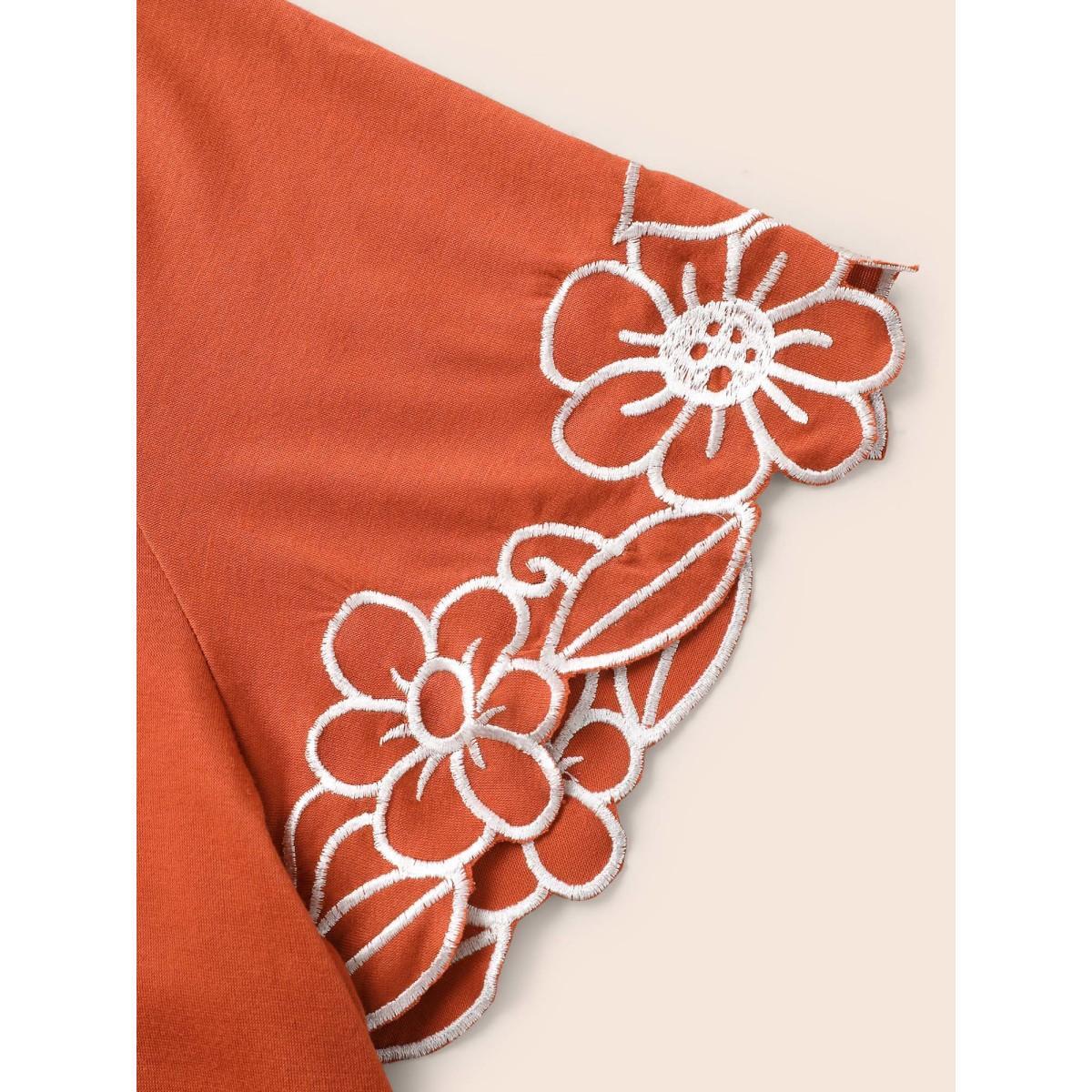 Plus Size V Neck Floral Embroidered T-shirt Rust Women Resort Embroidered V-neck Vacation T-shirts BloomChic 10/M Product Image