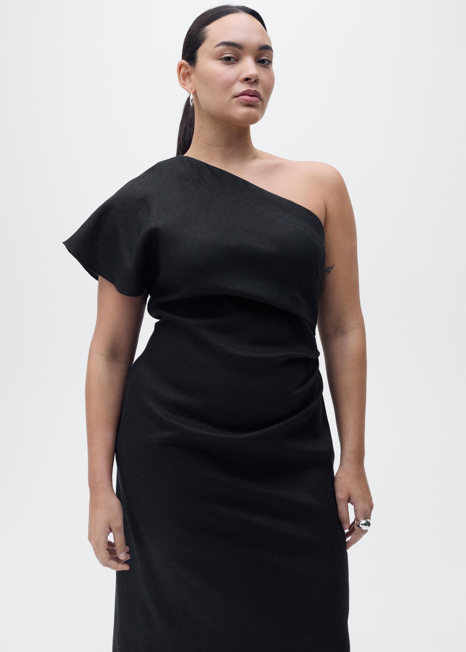 Asymmetrical linen dress - Women | MANGO USA Product Image