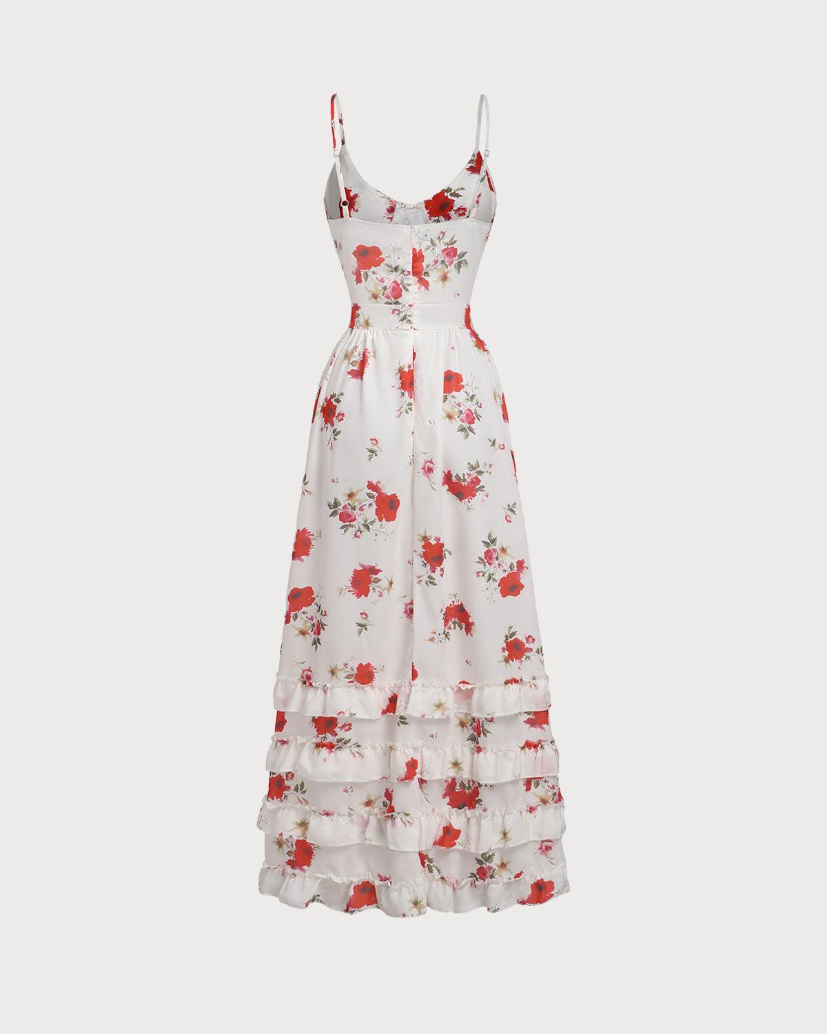 White Floral Ruffle Slip Maxi Dress Product Image