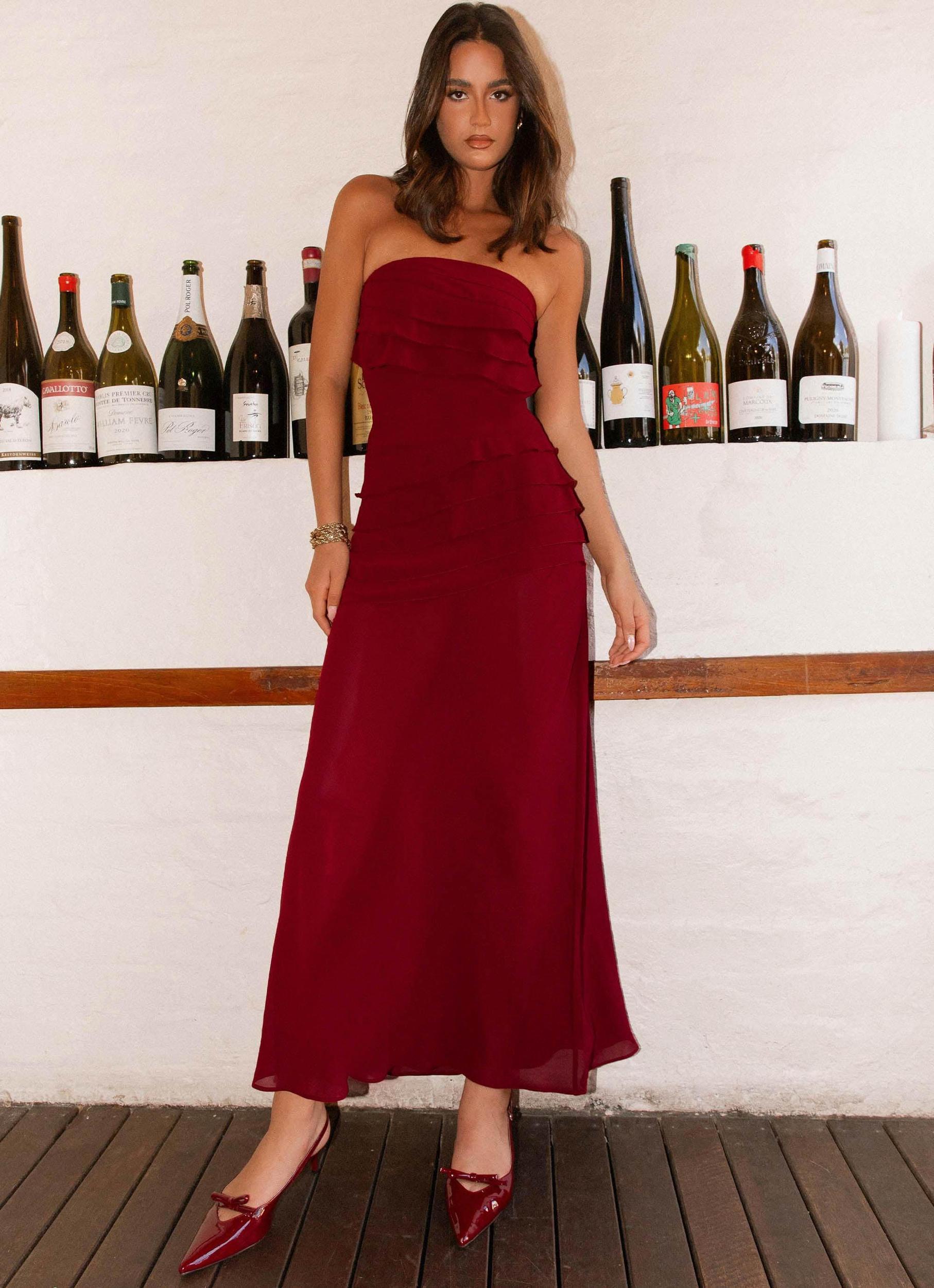Into The Night Maxi Dress - Cherry Red Product Image