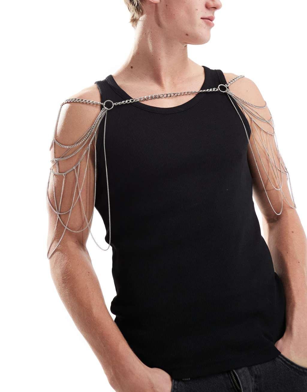 ASOS DESIGN shoulder harness with hanging chains in silver tone Product Image