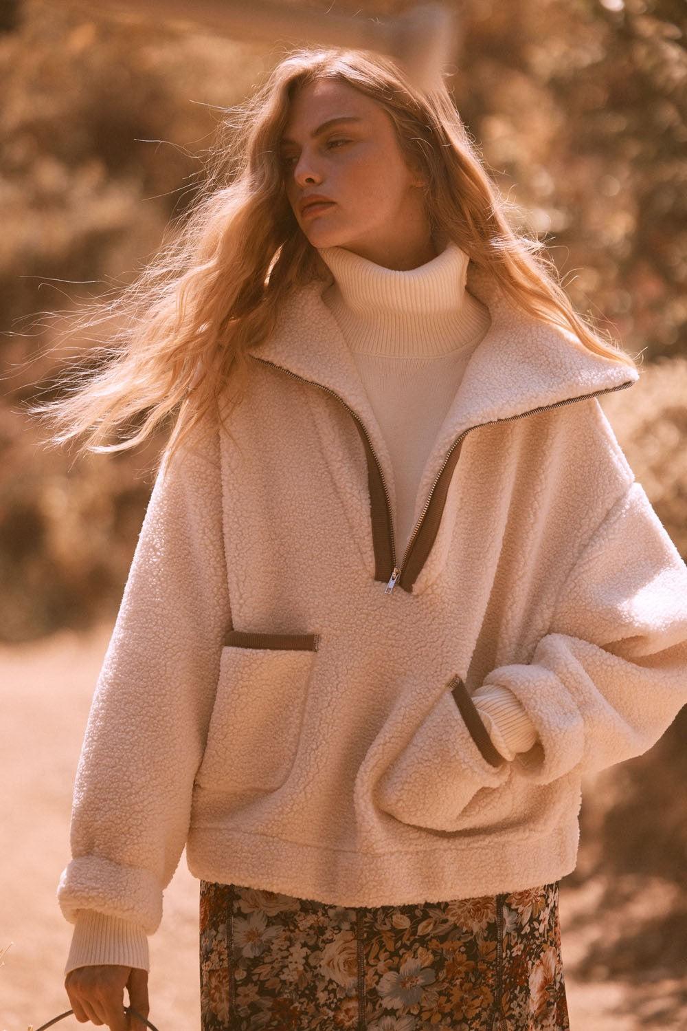 Oversized Sherpa Half Zip Pullover Jacket Product Image