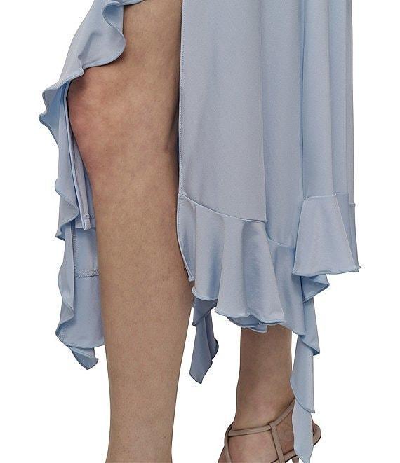 DKNY by Donna Karan Silky Jersey V Neck Sleeveless Ruffle Slip Dress Product Image