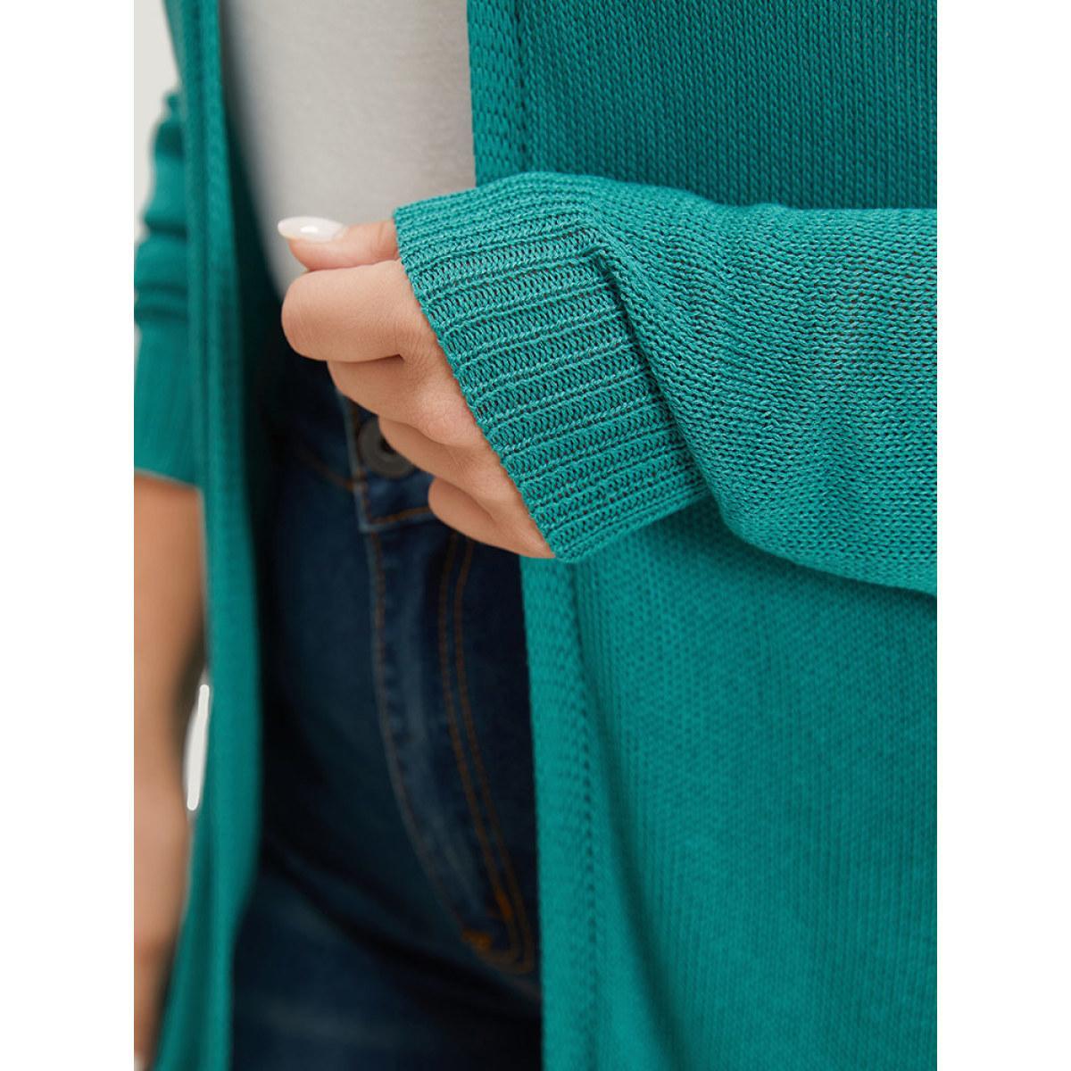 Plus Size Plain Open Front Loose Slightly Stretchy Cardigan Emerald Women Casual Loose Long Sleeve Everyday Cardigans BloomChic 14-16/1X Product Image