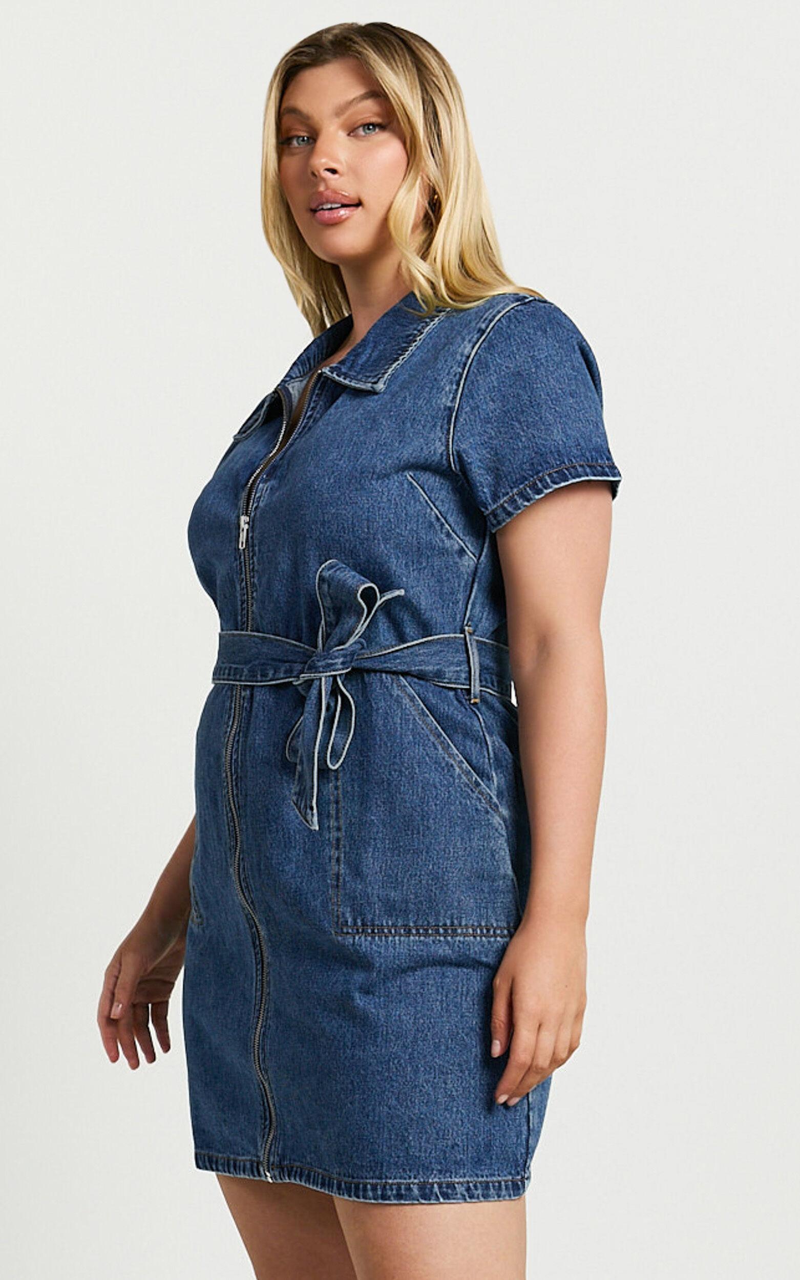Nandini Mini Dress - Hardware Zip Through Denim Dress in Blue Product Image