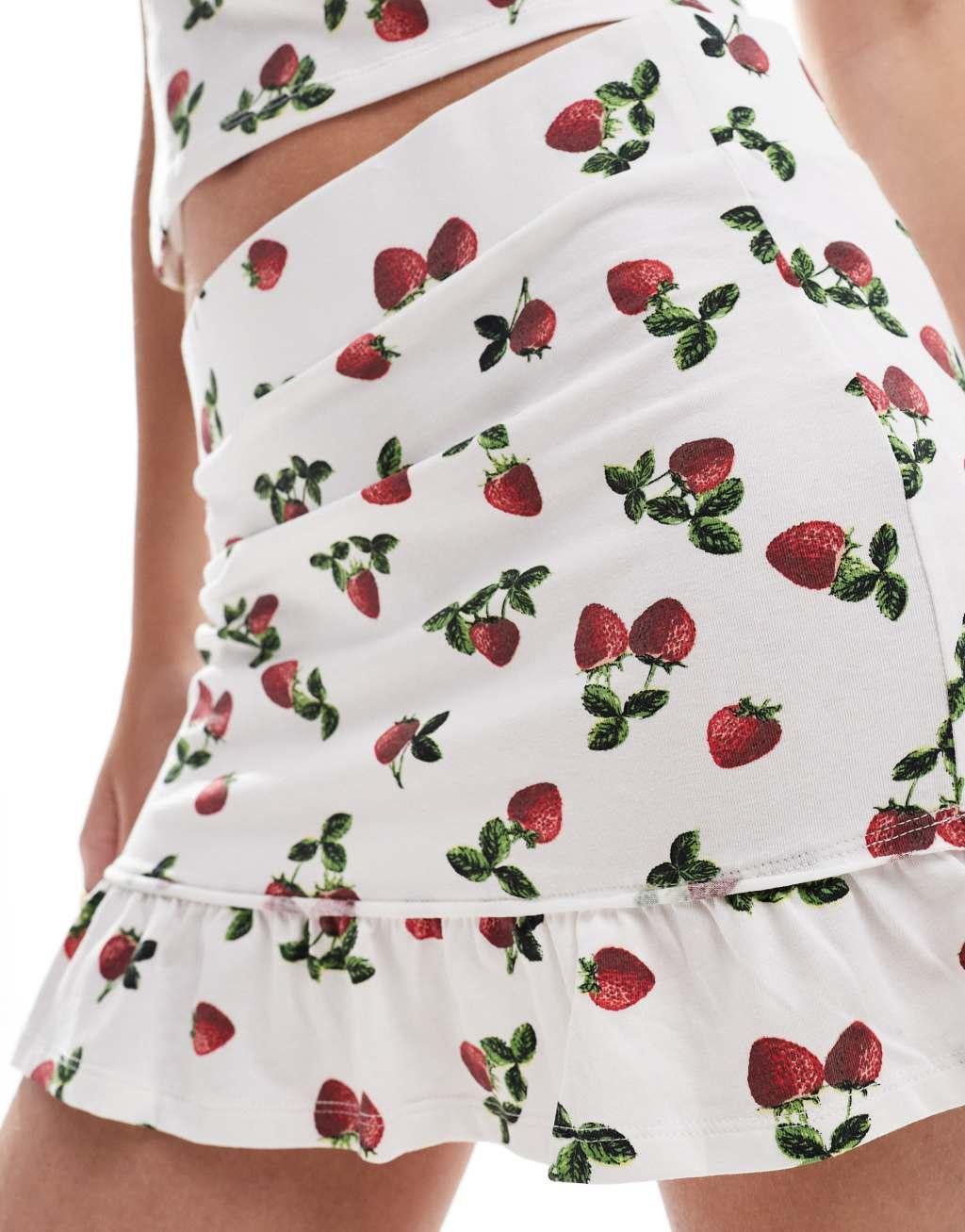 ASOS DESIGN frill hem mini skirt in strawberry print - part of a set Product Image