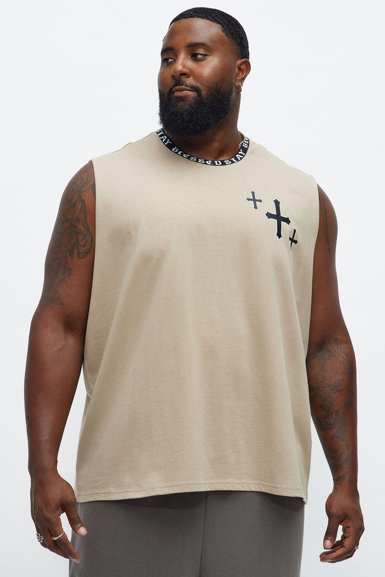 Muscle Stay Blessed Tank - Stone Product Image