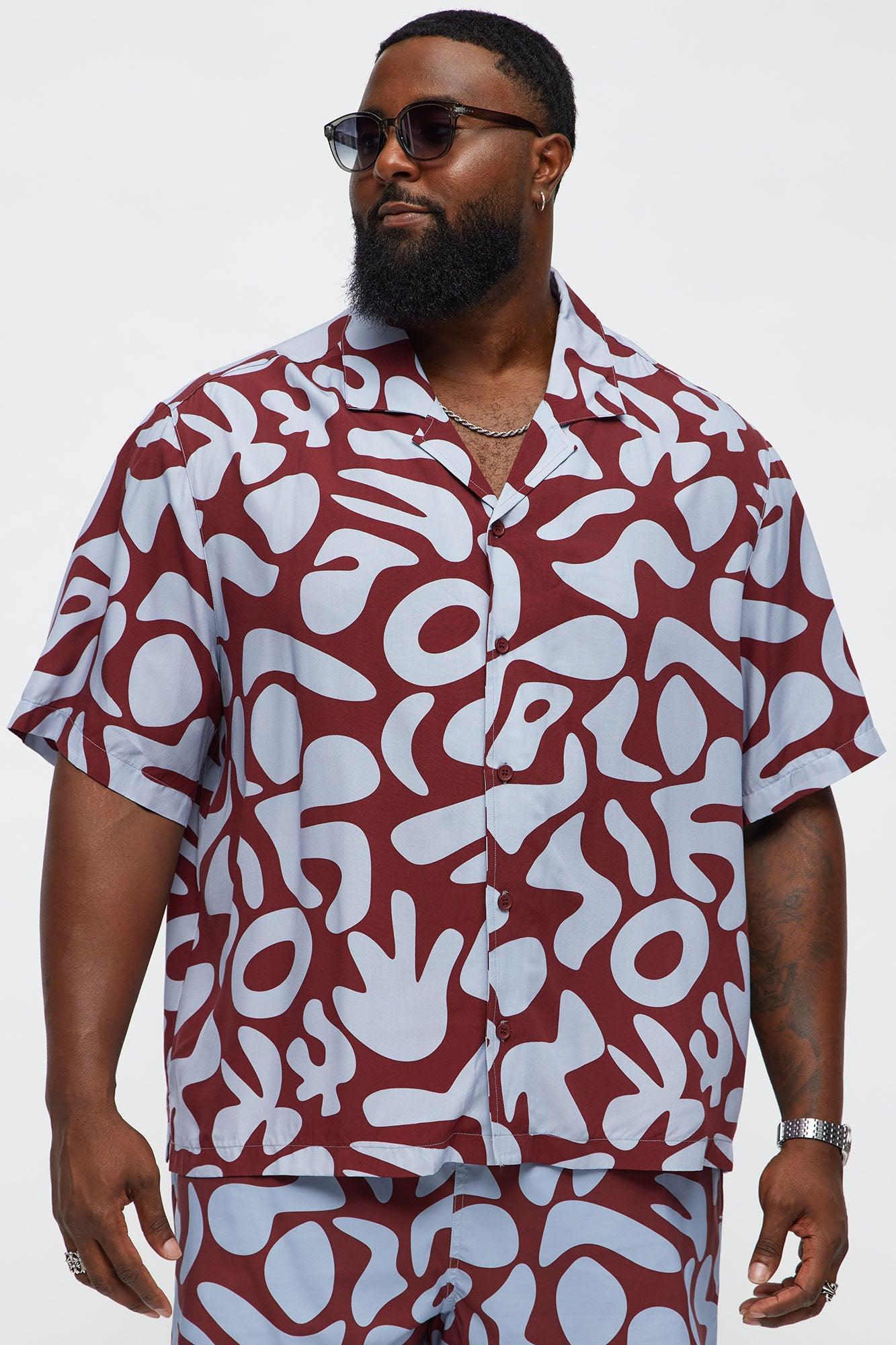 Relaxed Chateau Abstract Button Up Shirt - Burgundy/combo Male Product Image