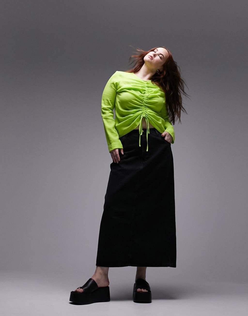 Topshop Curve long sleeve ruched front top Product Image
