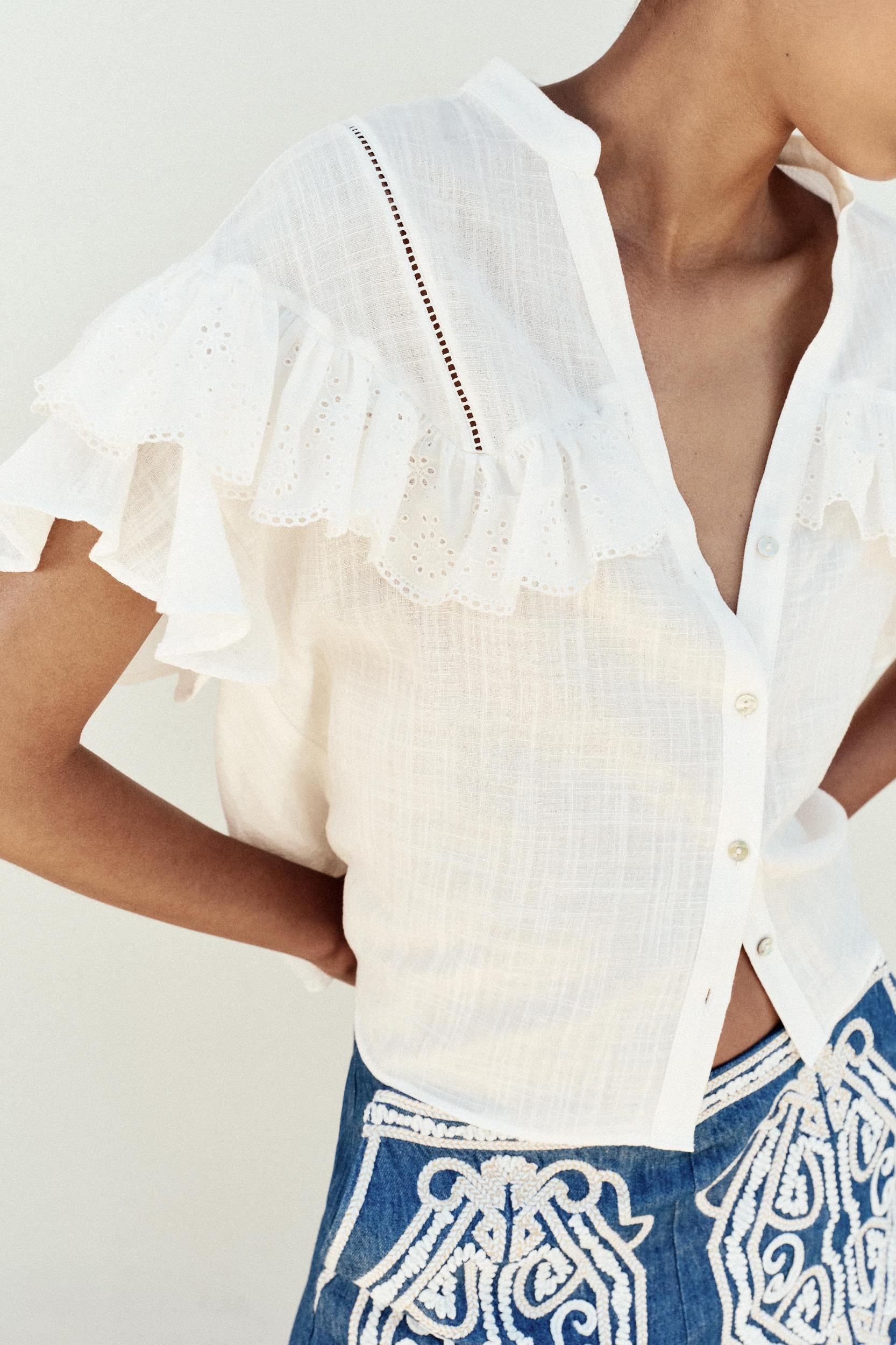 SHORT SLEEVE RUFFLE BLOUSE Product Image