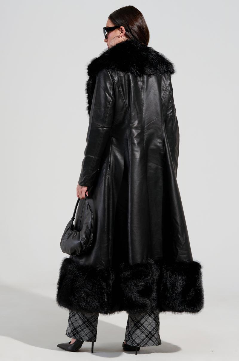 VIVAN LONG PU TRENCH WITH FAUX FUR TRIM Product Image