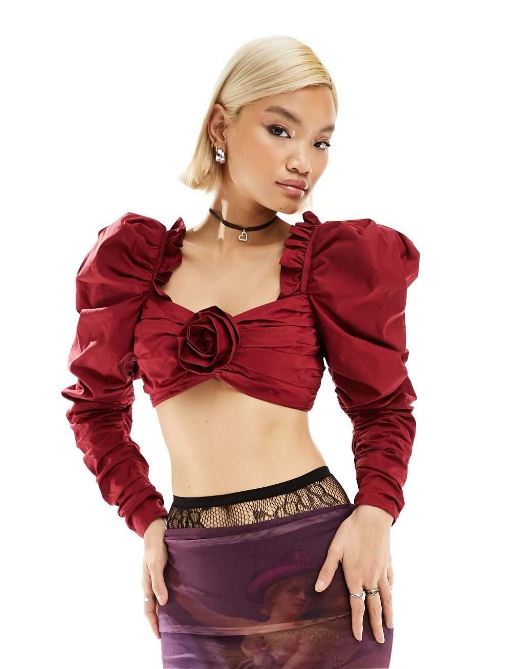 Labelrail x Dyspnea corsage detail puff sleeve rococo cropped blouse Product Image