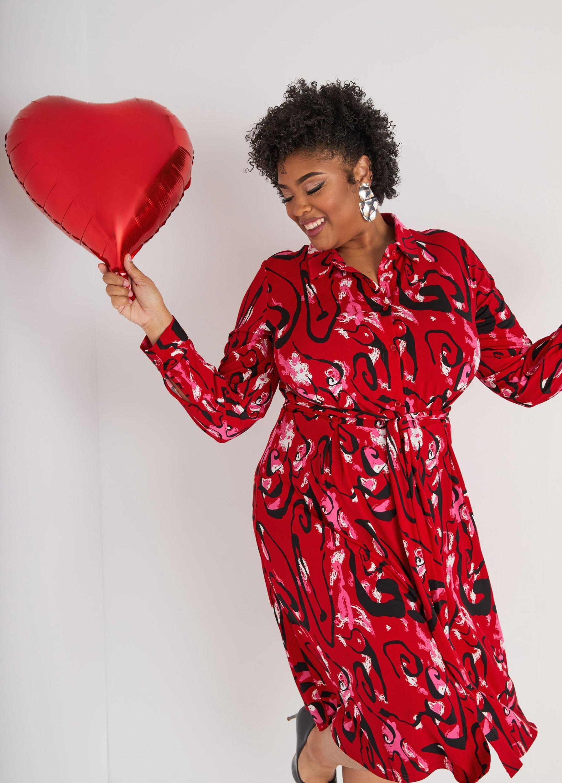 Plus Size Belted Abstract Print Shirtdress Ashley Stewart Product Image