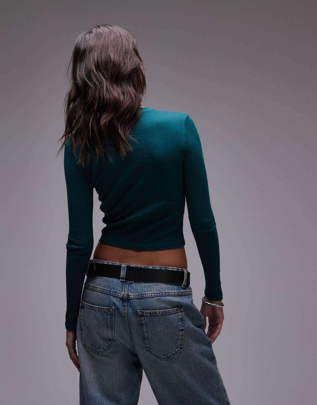 Topshop graphic license Honda long sleeve top in green Product Image