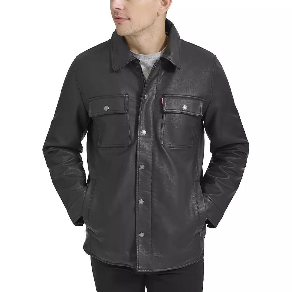 Men's Levi's® Faux Leather Sherpa Lined Button Trucker Jacket, Size: XL, Black Product Image